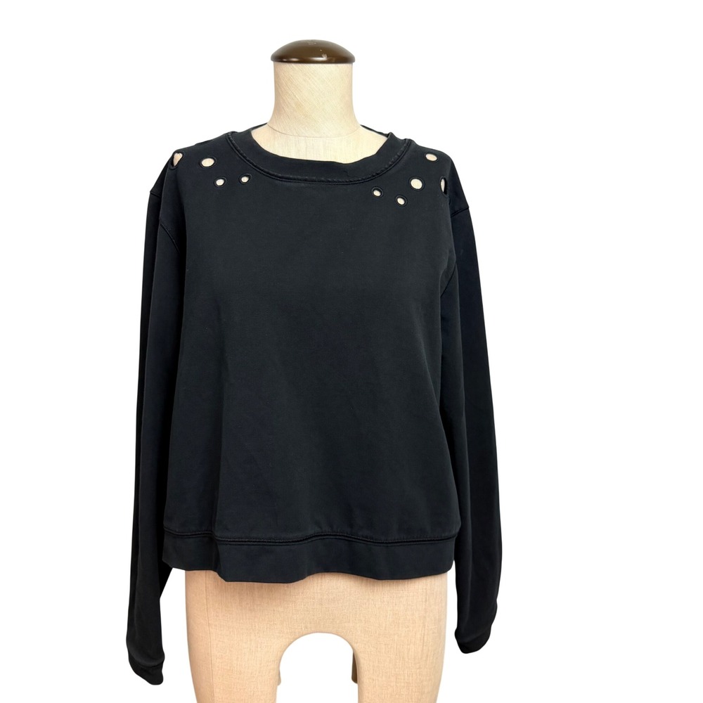 Lululemon Space Crew Sweatshirt Black Laser Cut Eyelet Pullover‎ Womens 8-10